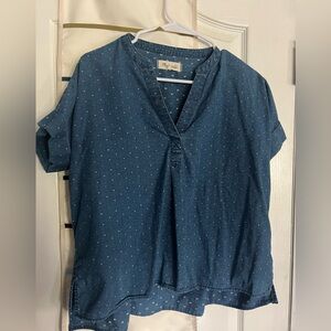 Madewell Denim Blue Top with White and Tan Accents